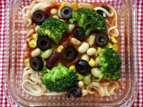 糖質0麺で★豆とブロッコリーのトマトスパゲティ♪